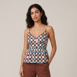 LOFT Sunwashed Floral Peplum Cami Small Azure Cloud Tank